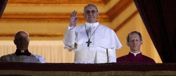 Newly elected Pope Francis, Cardinal Jorge Mario Bergoglio of Argentina appears on the balcony of St. Peter